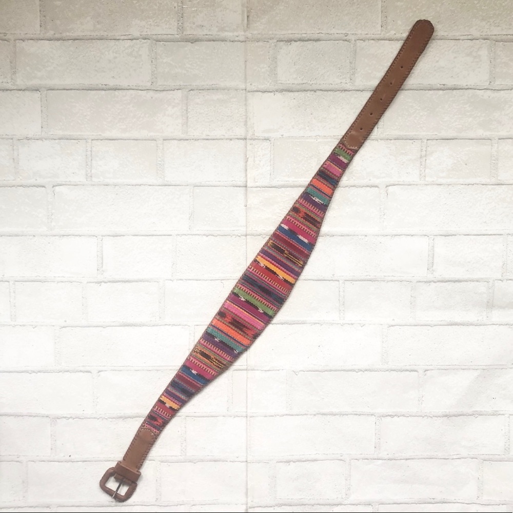 Vintage Lands' End Handwoven Guatemalan Textile & Leather Belt - Boho Southwest - Picture 6 of 7